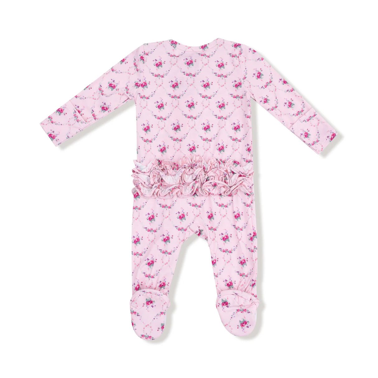 Ruffle Zip Footie - Rose Garden Trellis