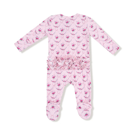 Ruffle Zip Footie - Rose Garden Trellis