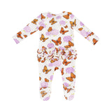 Ruffle Zip Footie - Monarch Butterflies And Milkweed