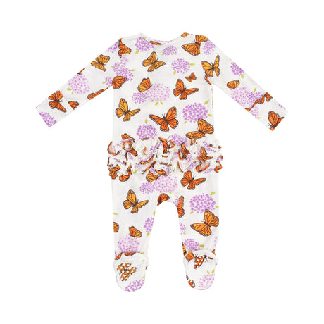Ruffle Zip Footie - Monarch Butterflies And Milkweed