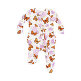 Ruffle Zip Footie - Monarch Butterflies And Milkweed