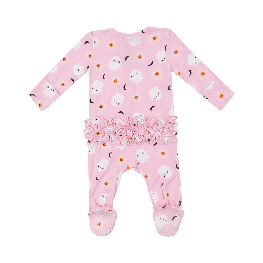 Ruffle Zip Footie - Spooky Ghost