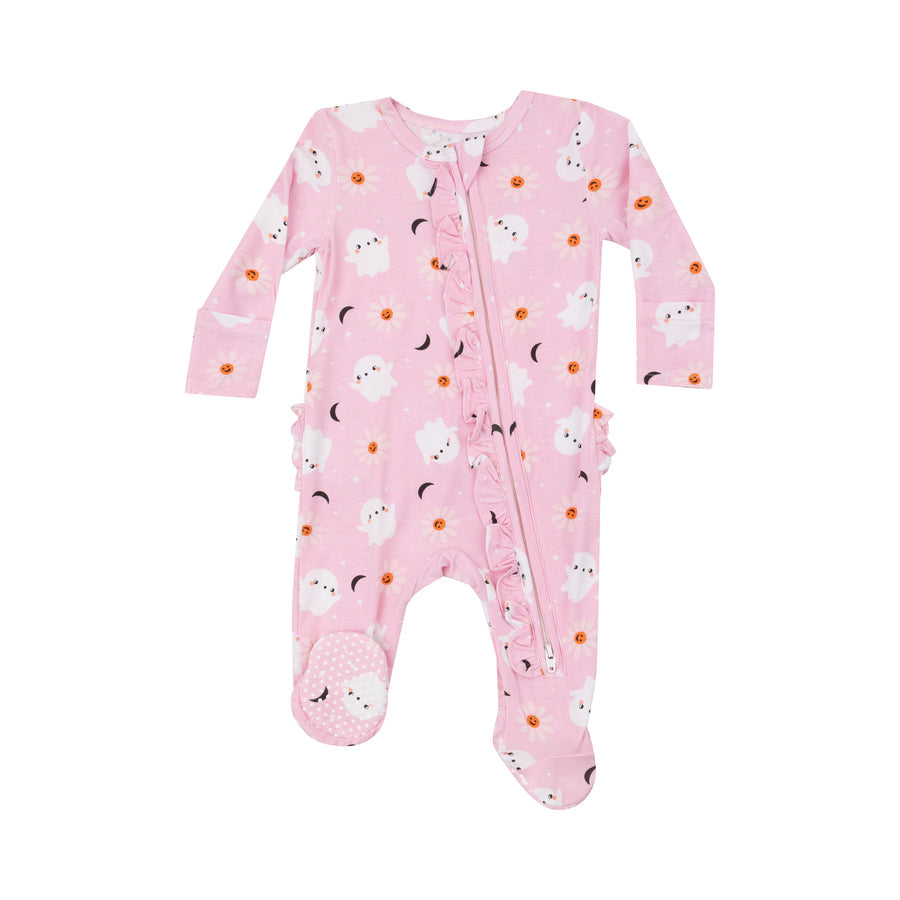 Ruffle Zip Footie - Spooky Ghost