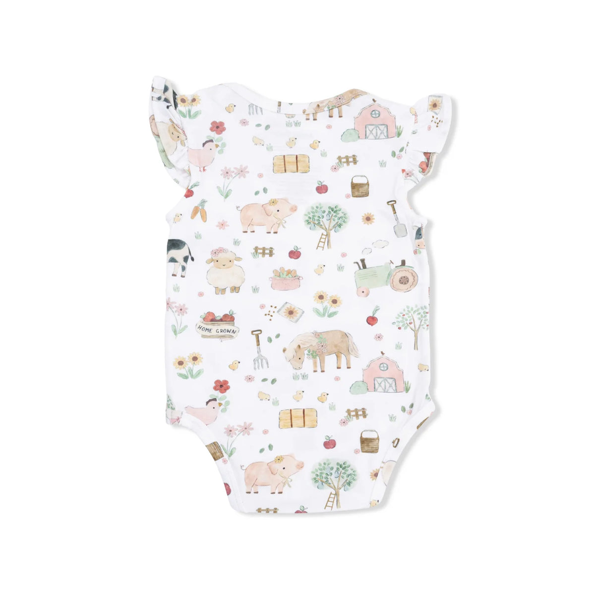 Ruffle Sleeve Bodysuit - Cute Farm Animals Pink