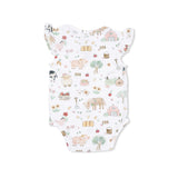 Ruffle Sleeve Bodysuit - Cute Farm Animals Pink