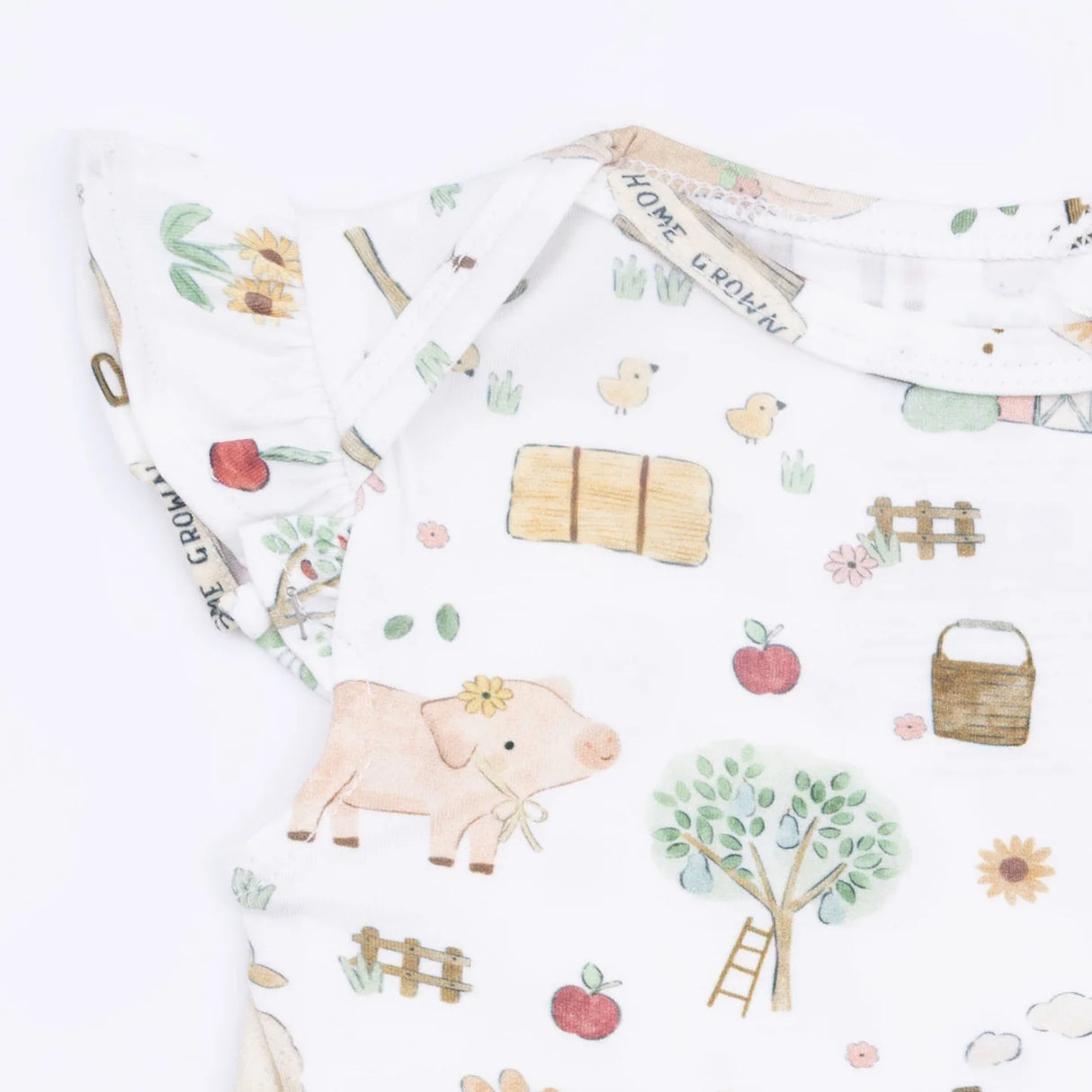 Ruffle Sleeve Bodysuit - Cute Farm Animals Pink