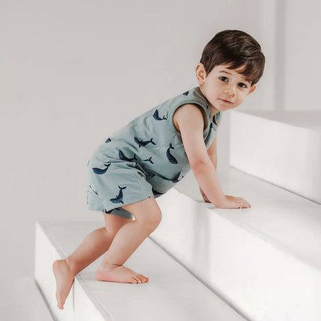 Tank Kangaroo Romper- Blue Whale