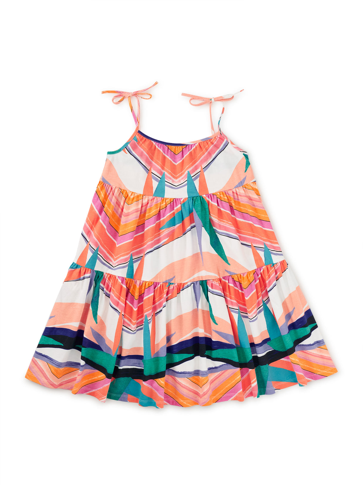 Tie Shoulder Tiered Dress - Bird of Paradise Stripe