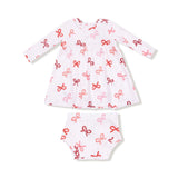 Long Sleeve Dress and Bloomer - Candy Cane Bows
