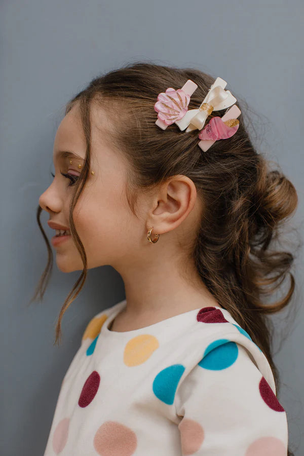 Acrylic Hair Clips - Pearlized Seashell & Bow