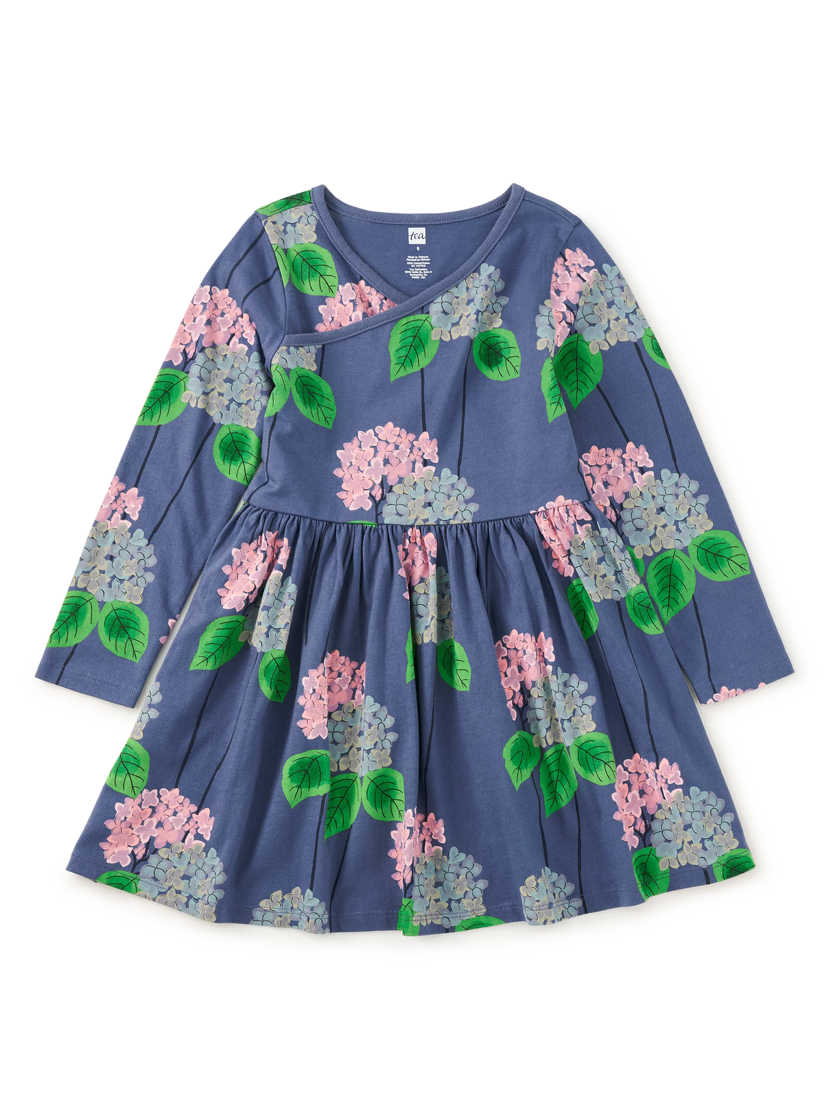 Long Sleeve Wrap Neck Dress - Cornwall Hydrangeas