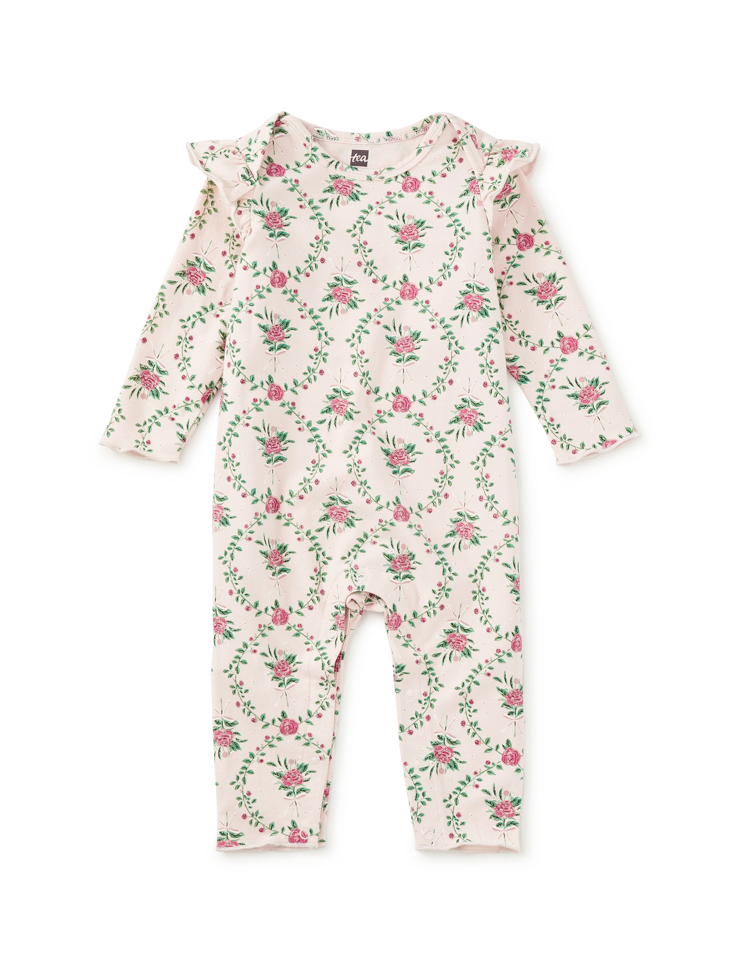 Ruffle Shoulder Baby Romper - Wallpaper Floral
