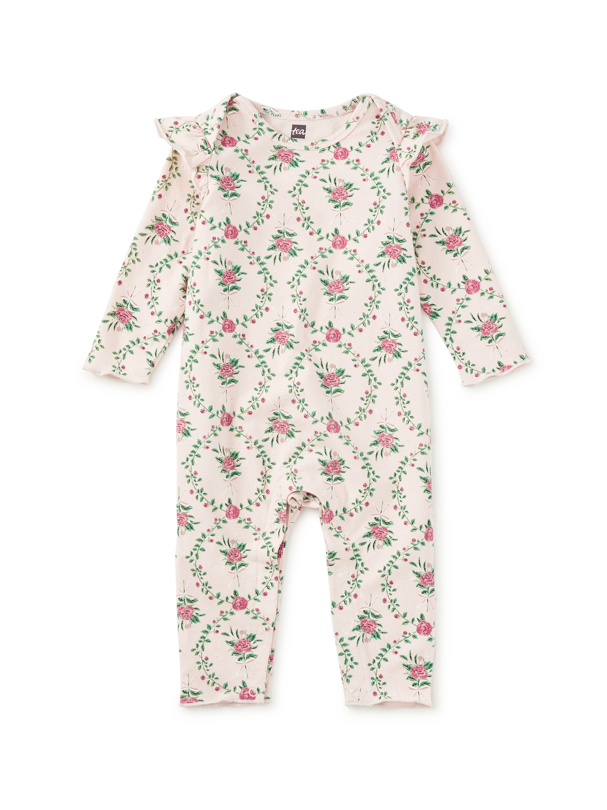 Ruffle Shoulder Baby Romper - Wallpaper Floral