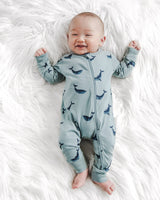 City Mouse Zip Romper - Blue Whales