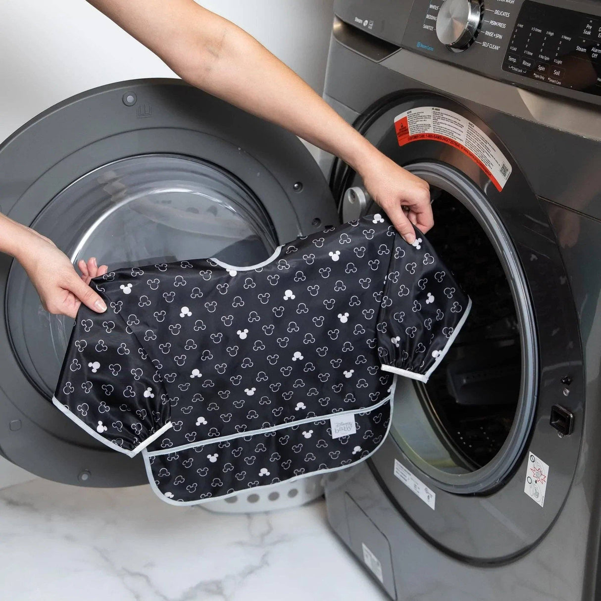 Sleeved Bib - Mickey Mouse Icon Black + White