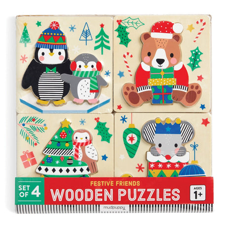 Set of 4 Wood Puzzles - Festive Friends