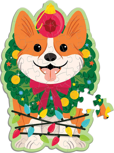48 Piece Scratch and Sniff Shaped Mini Puzzle - Christmas Corgi