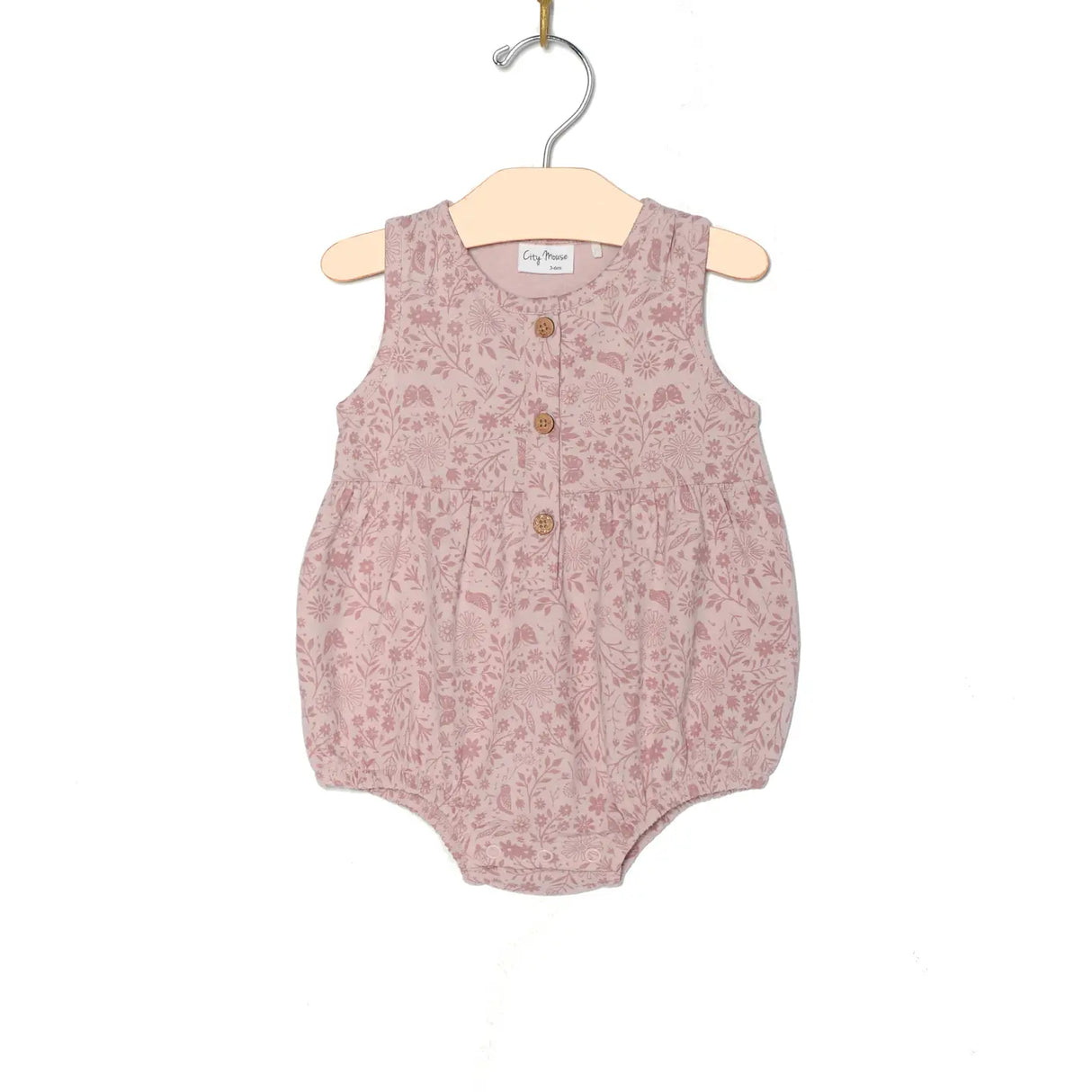 City Mouse Button Front Romper - Birds and Butterflies