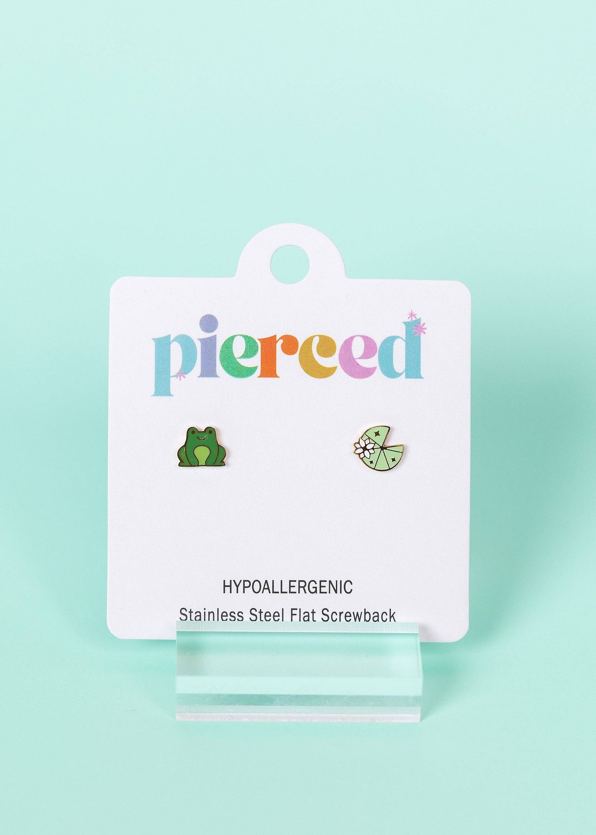 Pierced Co. Screwback Earrings - Frog & Lily Pad