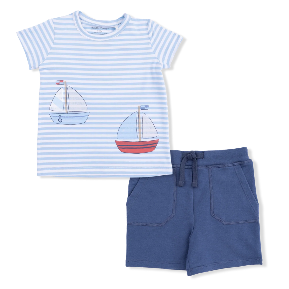 Crew Neck Tee and Cargo Short - Bubbly Sailboat Stripe FINAL SALE