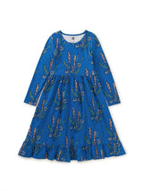 Ruffle Hem Midi Dress - Vintage Block Print Floral FINAL SALE