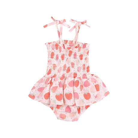 Smocked Skirted Bubble - Strawberry Bliss