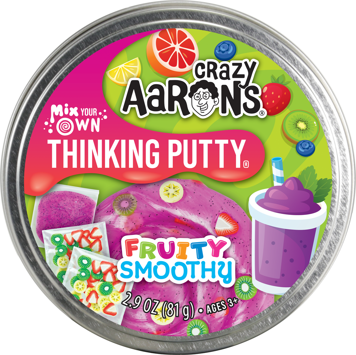 Crazy Aaron's Thinking Putty 4" Tin - Mix It Fruity Smoothy