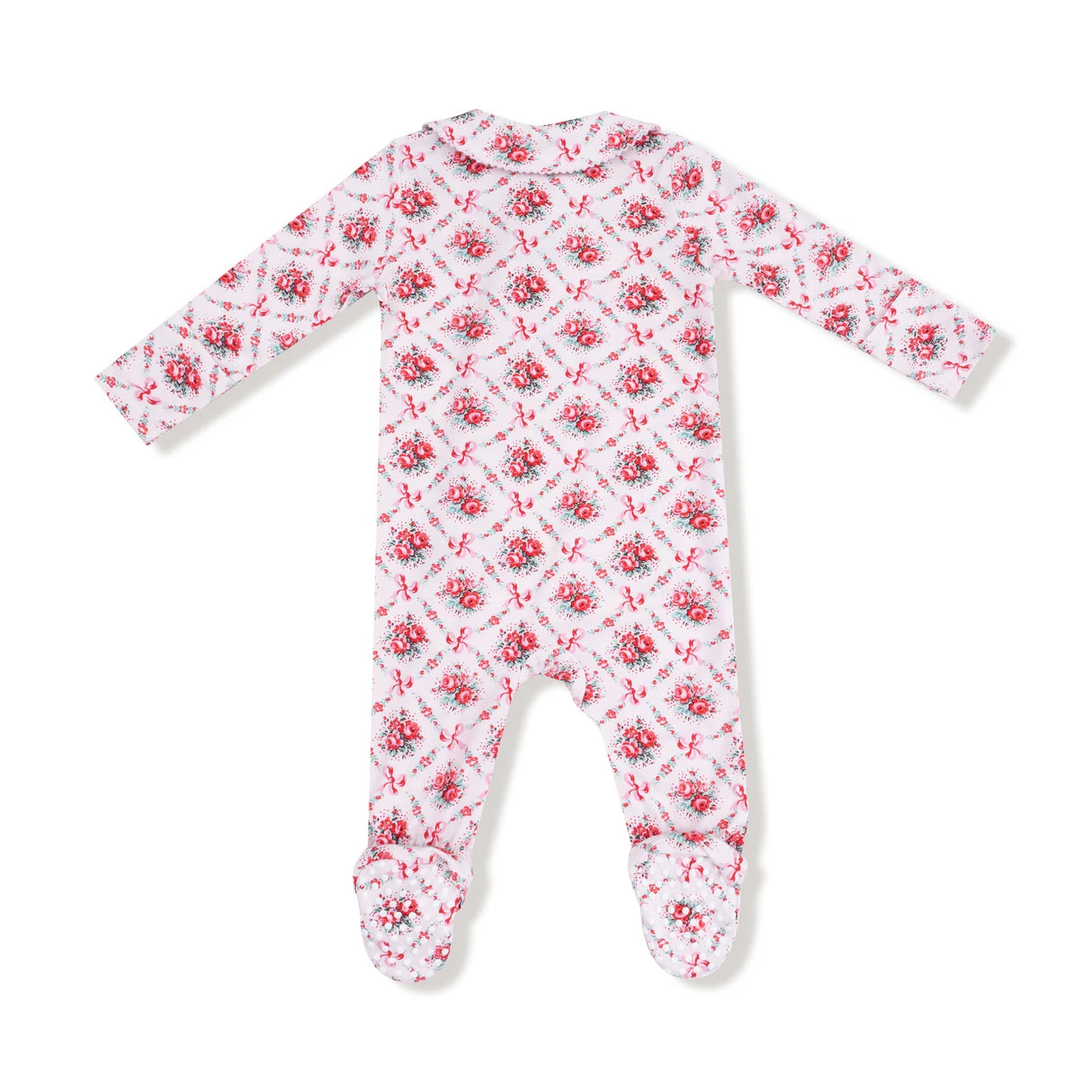 Peter Pan Zip Footie - Rose Bow Lattice