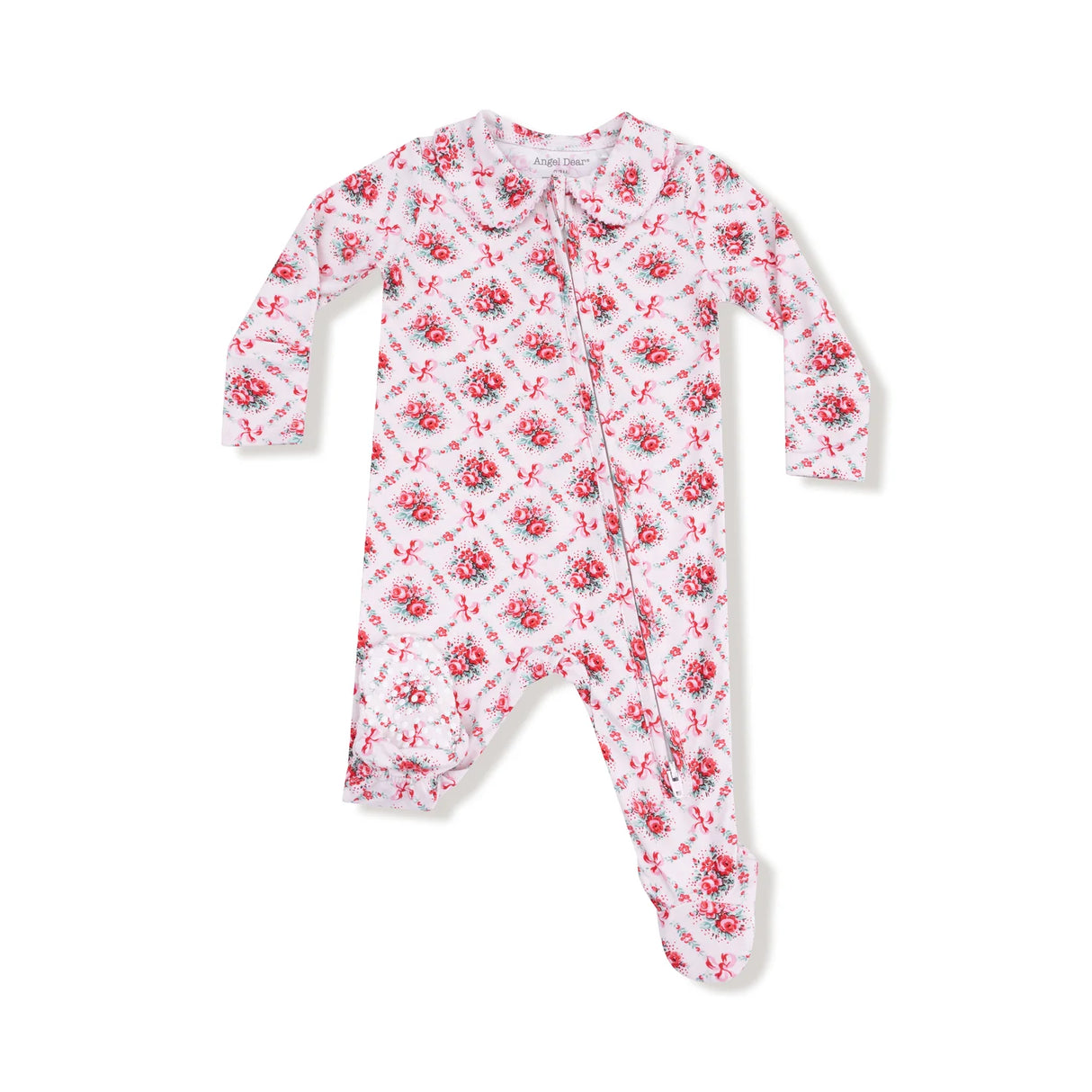 Peter Pan Zip Footie - Rose Bow Lattice