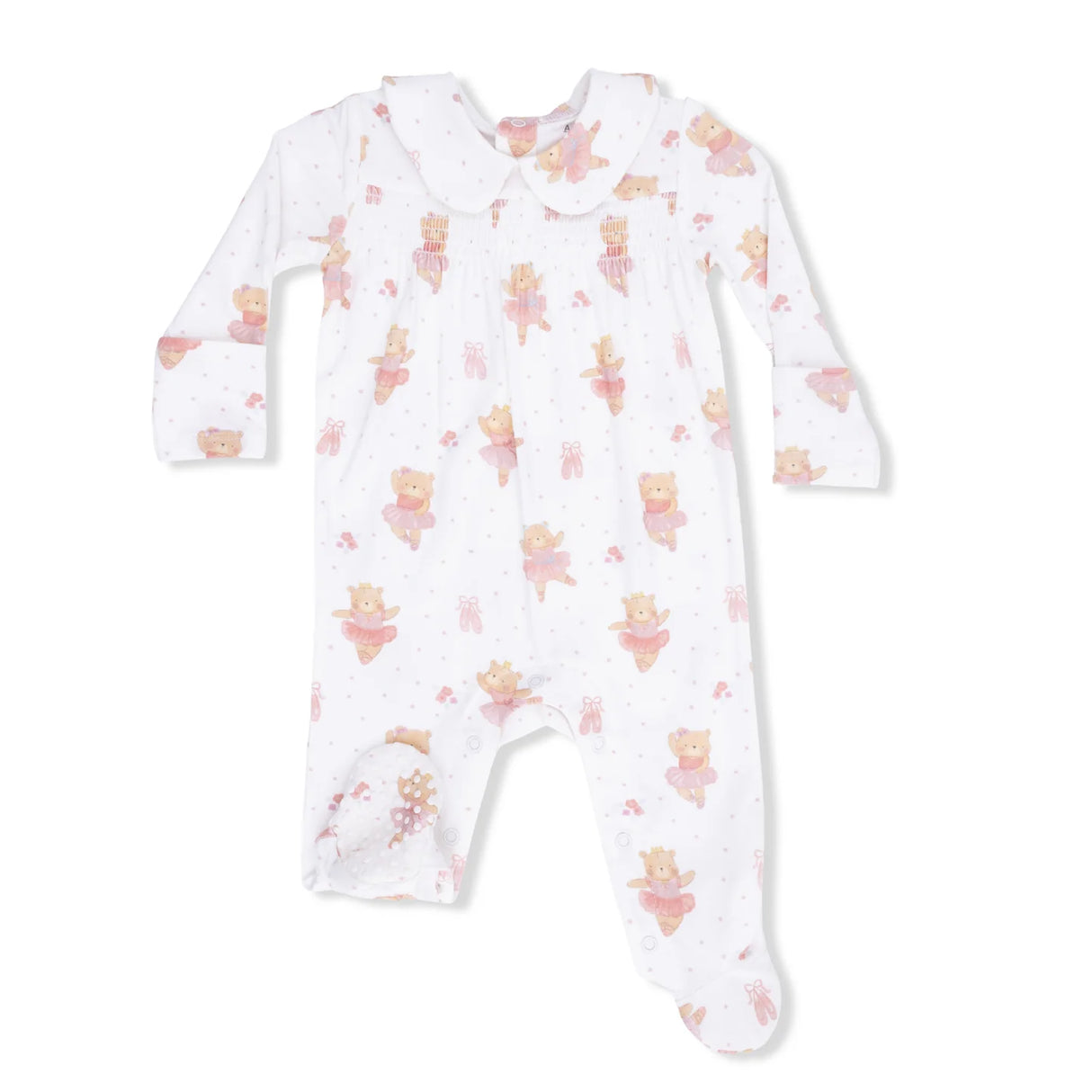 Smocked Peter Pan Footie - Teddy Bear Ballerina