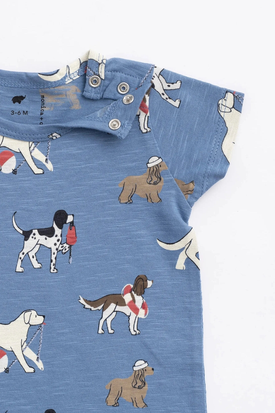 Slub Shortie Romper - Nantucket Pups
