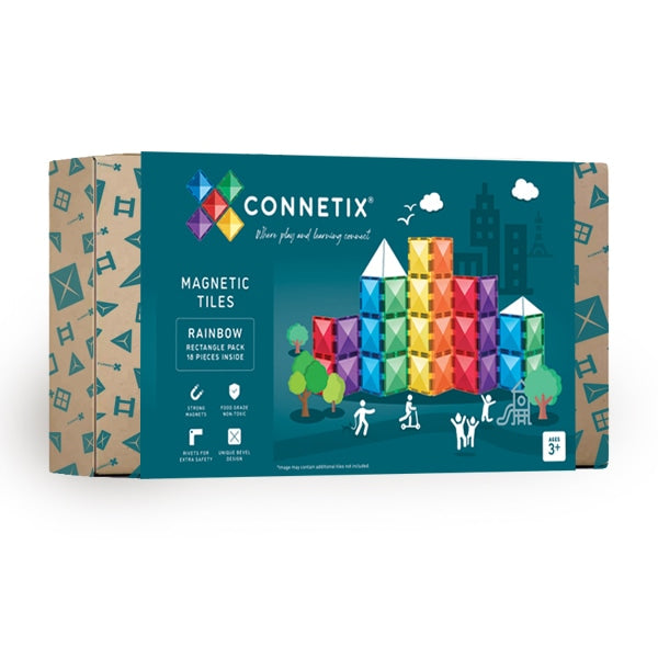 Connetix Magnetic Tiles - 18 Piece Rainbow Rectangle Set