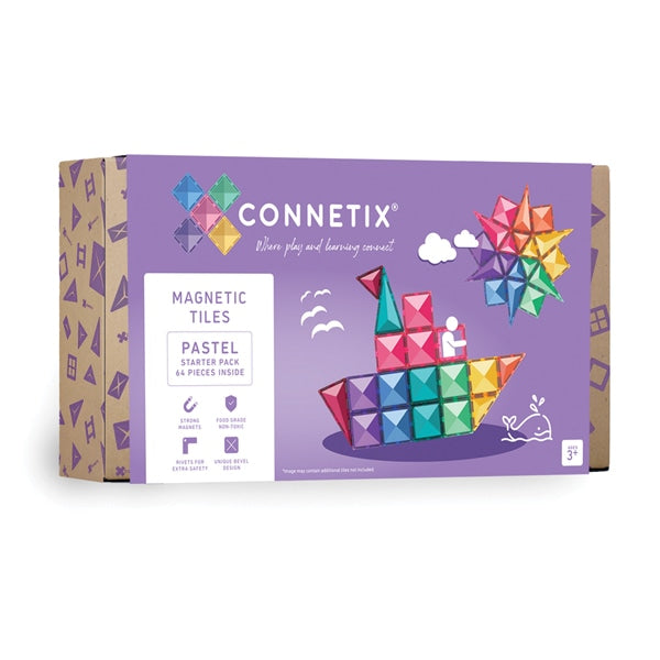 Connetix Magnetic Tiles - 64 Piece Pastel Starter Set