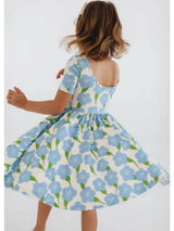 Short Sleeve Twirl Dress - Blue Garden