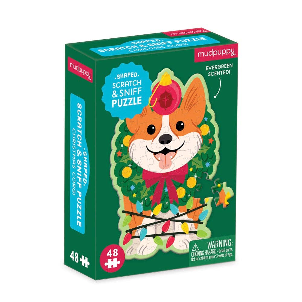 48 Piece Scratch and Sniff Shaped Mini Puzzle - Christmas Corgi