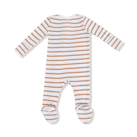 Zip Footie - Vintage Brown Stripe