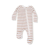 Zip Footie - Vintage Brown Stripe