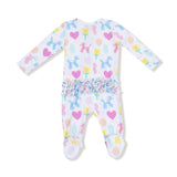 Ruffle Zip Footie - Balloon Animals Pink