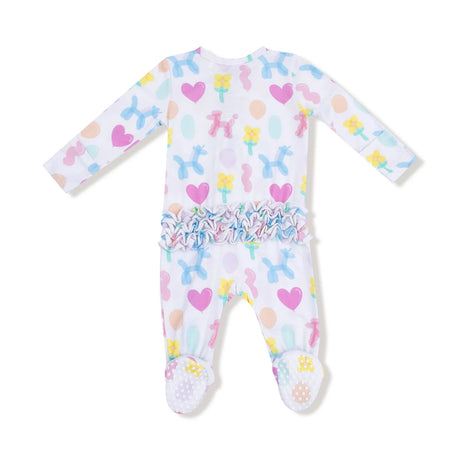 Ruffle Zip Footie - Balloon Animals Pink