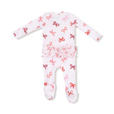 Ruffle Zip Footie - Candy Cane Bows