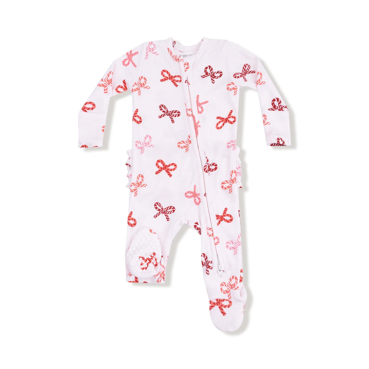 Ruffle Zip Footie - Candy Cane Bows