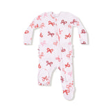 Ruffle Zip Footie - Candy Cane Bows