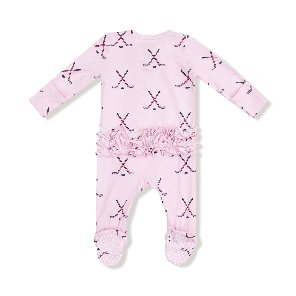 Ruffle Zip Footie - Pink Hockey