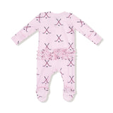 Ruffle Zip Footie - Pink Hockey