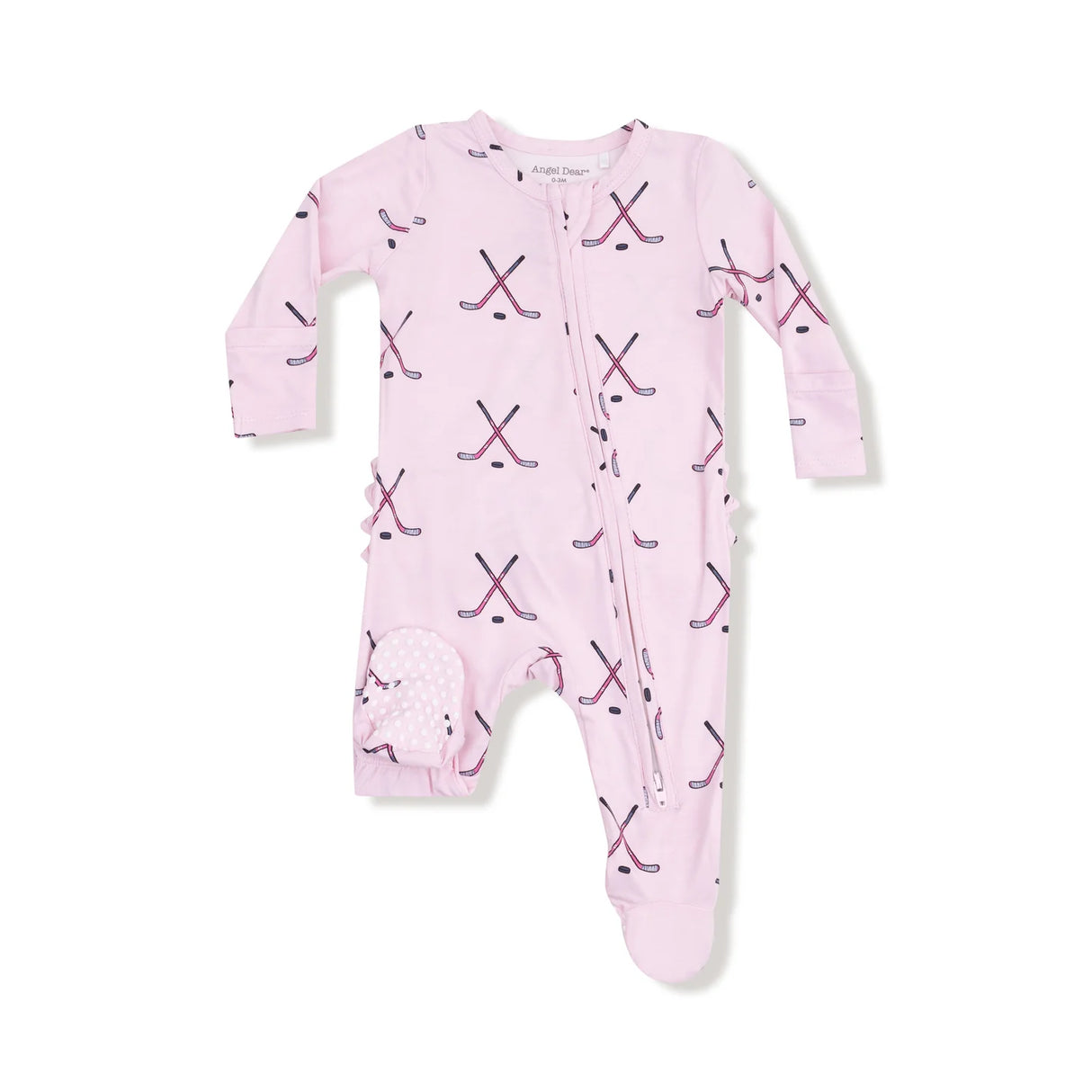 Ruffle Zip Footie - Pink Hockey