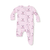 Ruffle Zip Footie - Pink Hockey