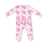 Ruffle Zip Footie - Vintage Pink Roses