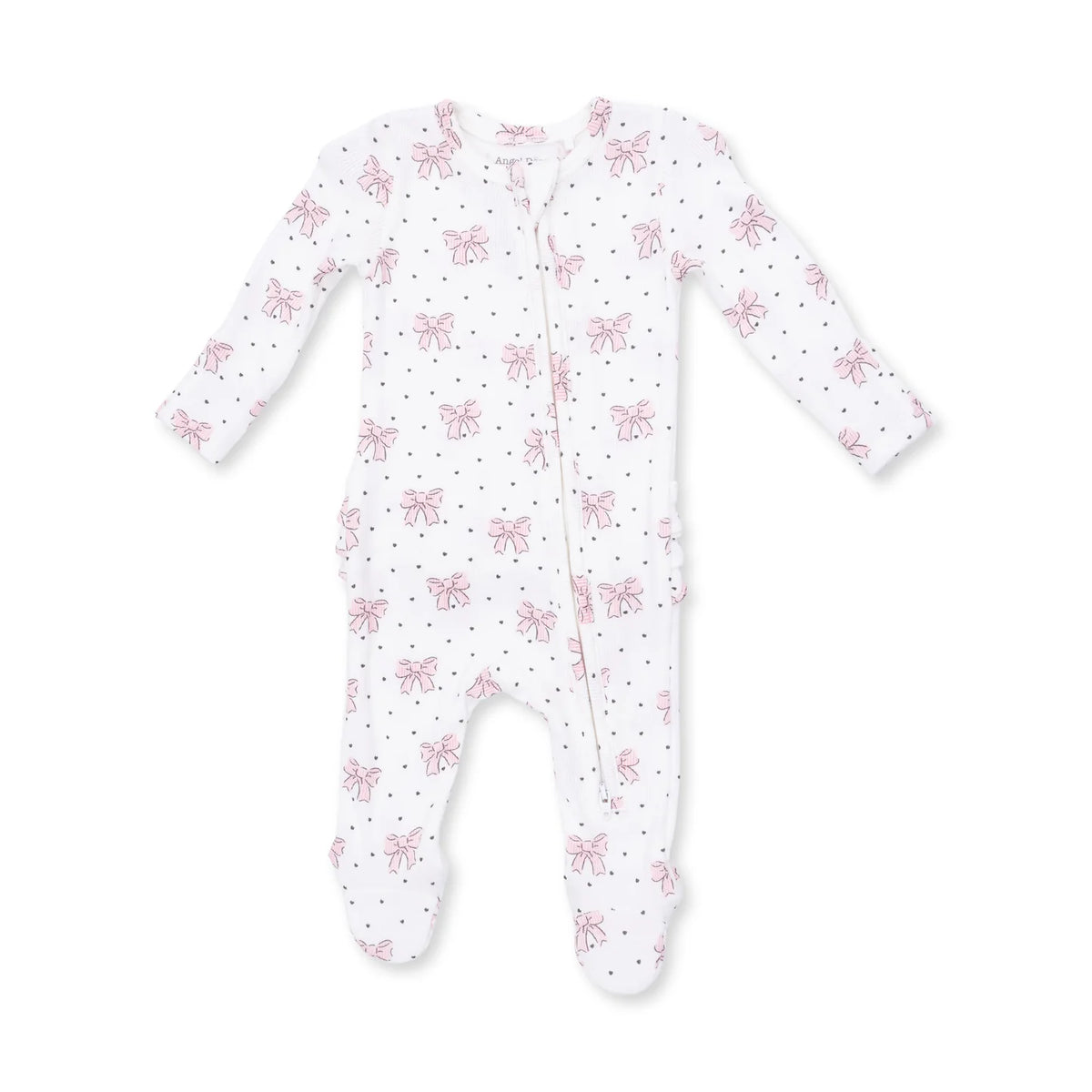 Ruffle Zip Footie - Bows and Hearts