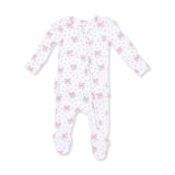 Ruffle Zip Footie - Bows and Hearts