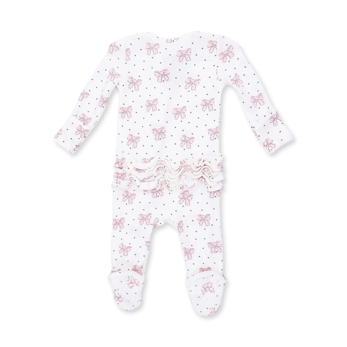 Ruffle Zip Footie - Bows and Hearts
